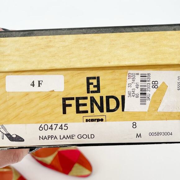 Vintage Fendi Nappa Lamé Metallic Multicolor Geometric Slingback Pump Heel US 8 - Picture 12 of 12
